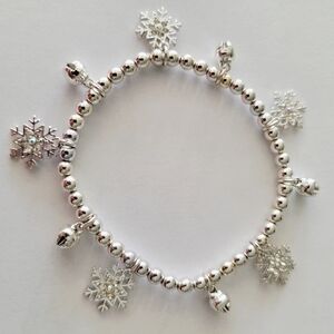 Silver Toned Christmas Bells & Snowflake Stretch Bracelet